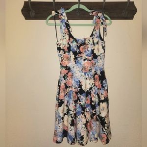 NWT Francesca's Floral Mini Dress Blue Pink Black White Gender Reveal Small